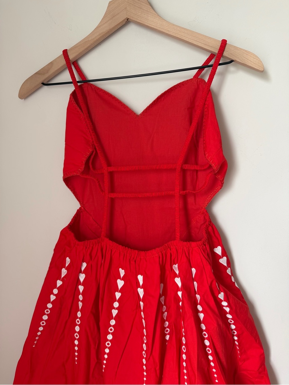 FARM Rio Red heart embroidered open back cotton midi dress - Picture 10 of 14